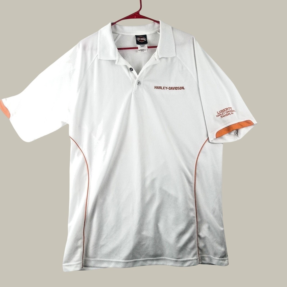 Harley Davidson Polo Mens XL White Liberty Rahway NJ Short Sleeve Performance